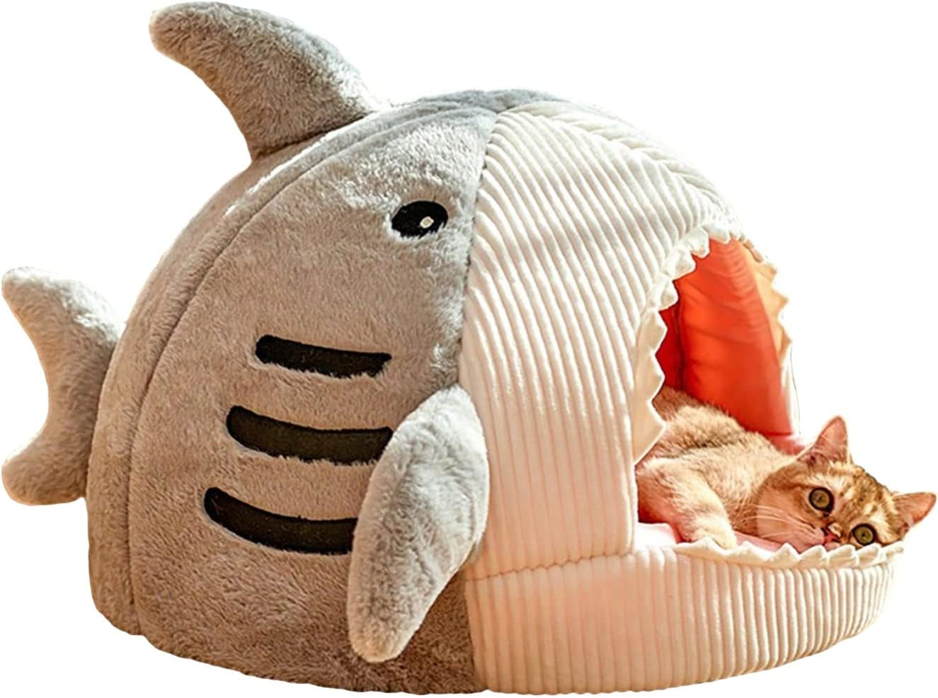 Shark-Shaped Kennel Kitten Bed Hideout House Warm Soft Comfortable / Grey Medium
