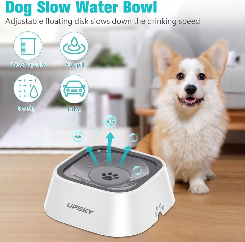 No-Spill Pet Water Bowl, Slow Water Feeder, No-Slip Pet Water Dispenser 35Oz Feeder Bowl for Dogs and Cats