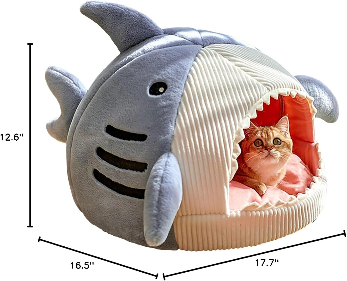 Shark-Shaped Kennel Kitten Bed Hideout House Warm Soft Comfortable Blue Medium