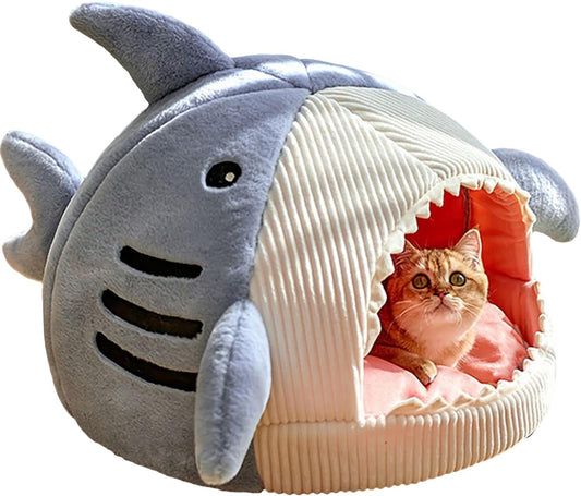 Shark-Shaped Kennel Kitten Bed Hideout House Warm Soft Comfortable  Blue Medium