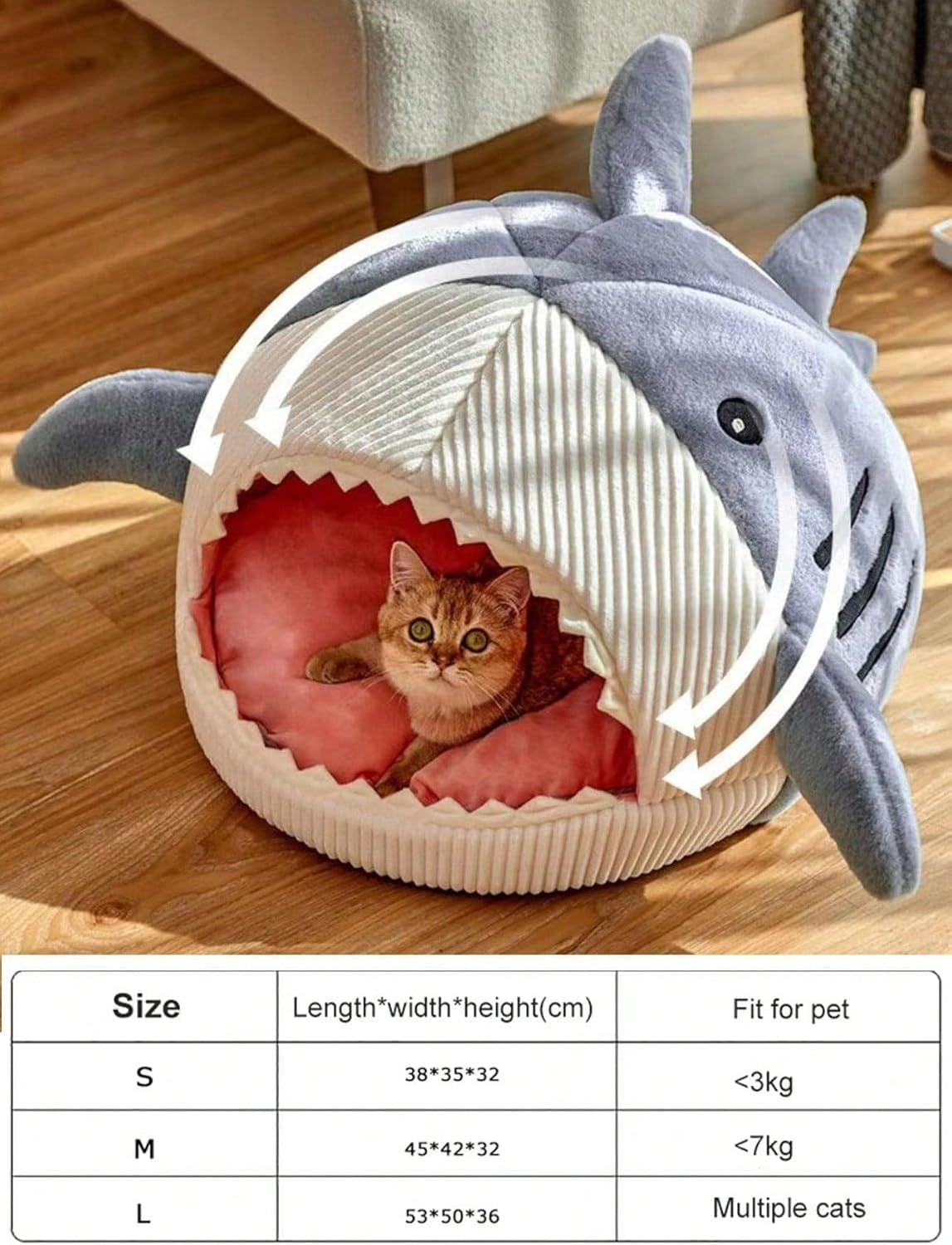 Shark-Shaped Kennel Kitten Bed Hideout House Warm Soft Comfortable  Blue Medium