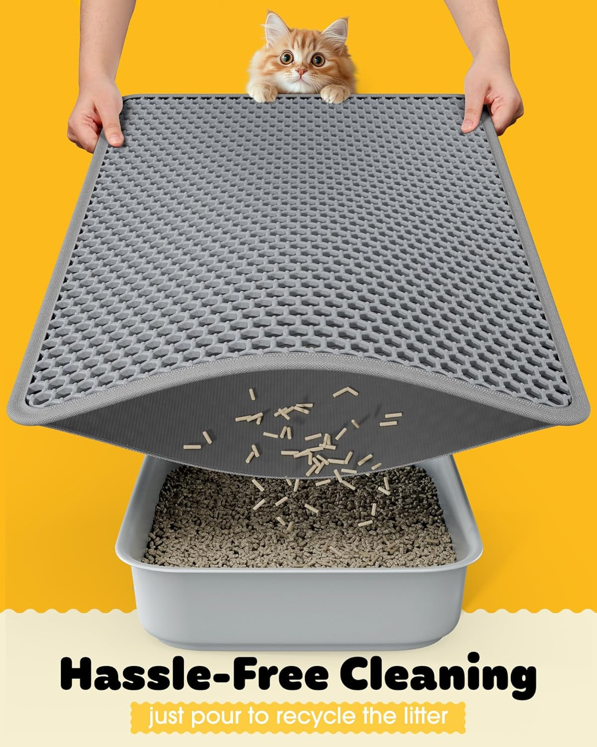 Cat Litter Mat - 23.2'' X 14.6'' Small Litter Trapping Mat, Easy to Clean Litter Box Mat, Waterproof, Urine-Proof, Non-Slip Kitty Litter Mats for Floor, Grey